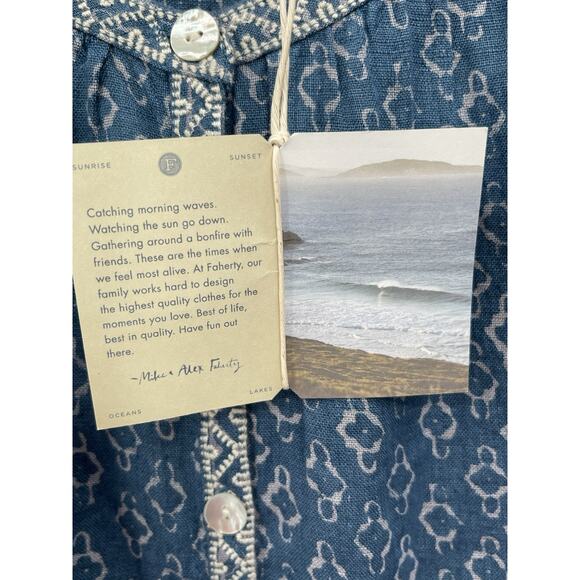 NWT Faherty Carmel Dress Key Largo Blue Linen Size Medium - Picture 10 of 13